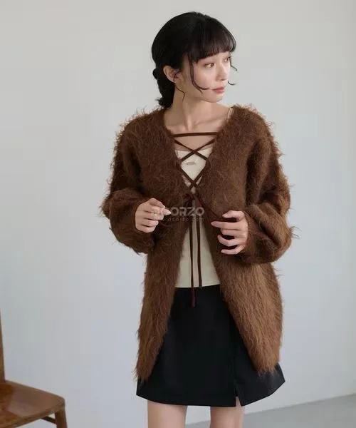 【apres jour clair】アソートレースアップシャギーニット